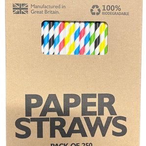 Multi Colour Paper Straws 250 Pack 200mm x 6mm