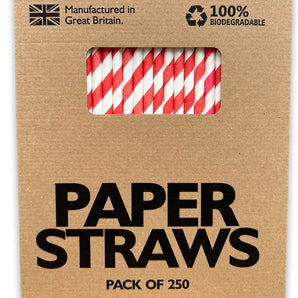 Red & White Paper Straws 250 Pack 200mm x 8mm