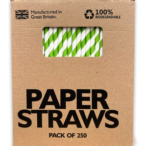 Green & White Paper Straws 250 Pack 200mm x 6mm